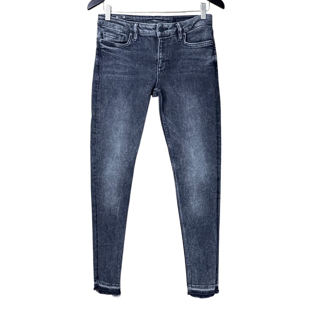 All Saints Mast Ankle Ty Skinny Jeans Raw Hem Washed Black Size 29